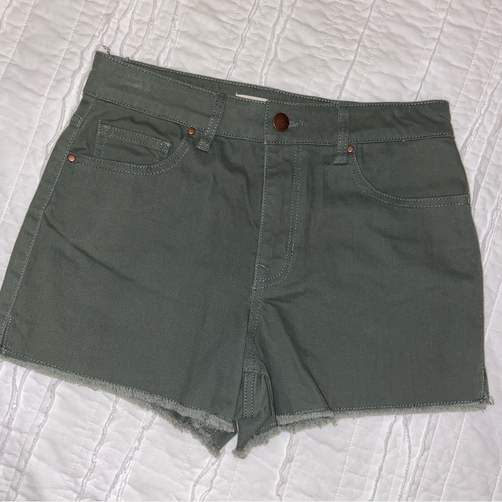 tgla Olive green denim shorts